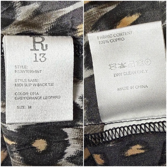 R13 90s Leopard Print Italian Fabric Sleeveless V-Neck Back Tie Slip Dress M - Picture 9 of 10